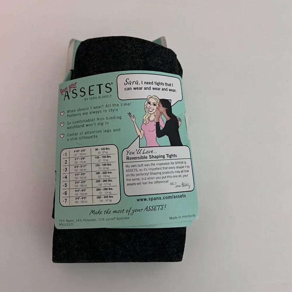 Love Your Assets Spanx Tights Flipside Diamond Reversible Shaping Black Size 4